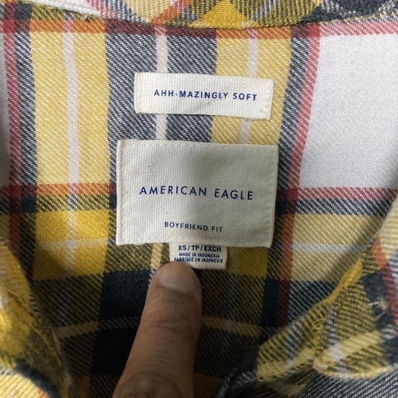 American Eagle Womens Soft Plaid Boyfriend Fit Long Sleeve Flannel Shirt Size XS - Picture 5 of 15